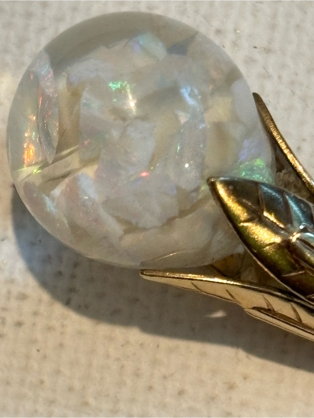 Unique Vintage 10k Gold floating Opals chips Teardrop Pendant - from 1940s - Picture 11 of 12